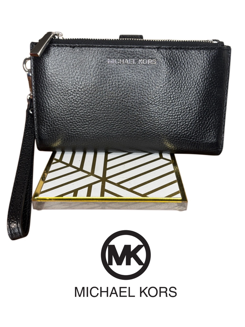 Michael Kors Jet Set Double Zip Pebbled Leather Wristlet Wallet